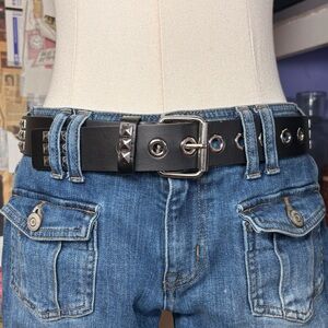 Studded Black Punk Belt w/ Silver Buckle